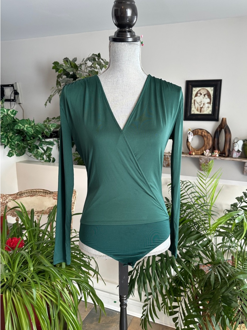 Dynamite Emerald Green Wrap-Style Long Sleeve Bodysuit
